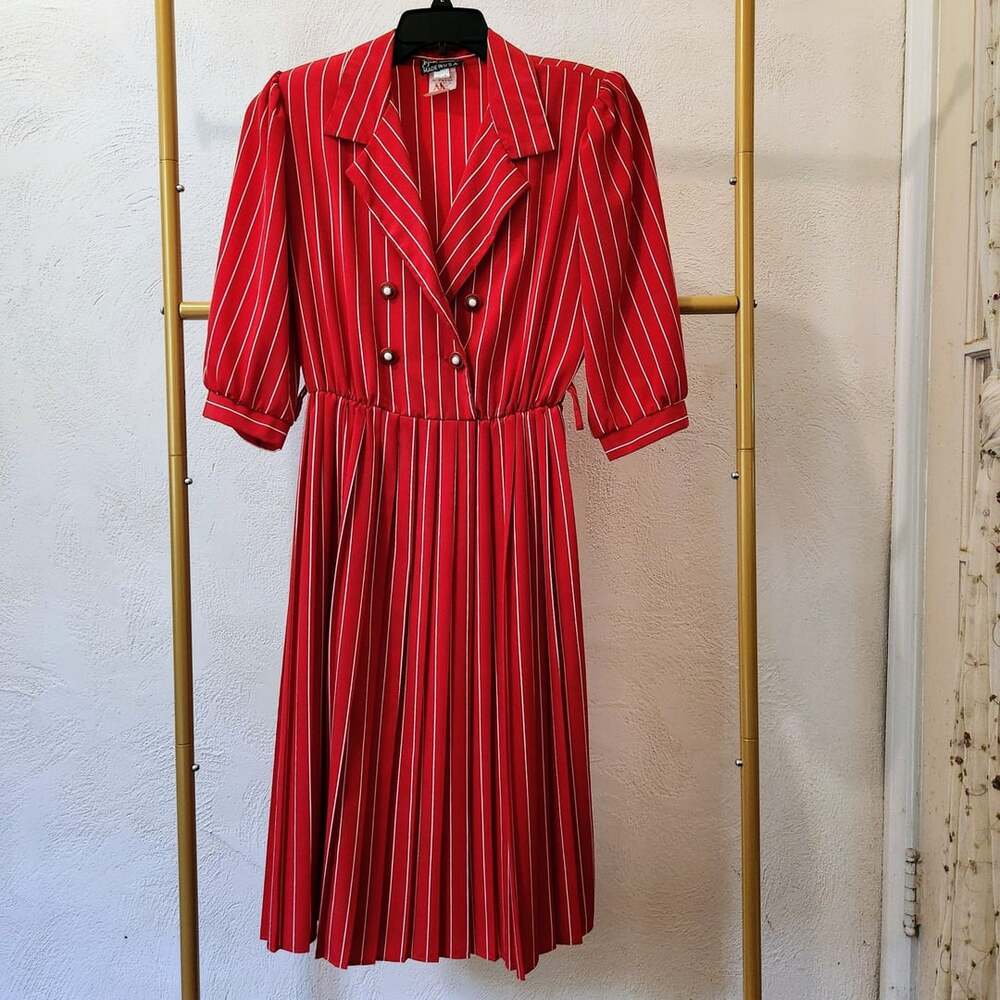 Breli Originals Vintage Dress Size 8 Red White Striped Pleated
